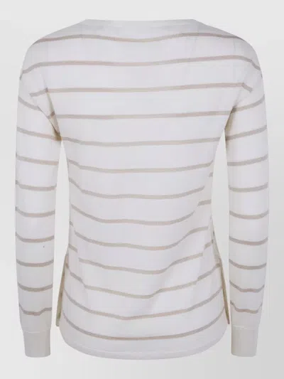 Max Mara Silk Cashmere Striped Sweater Button Detail In White