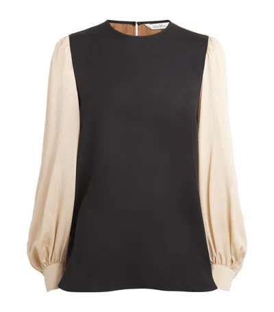Max Mara Womens Black Cerea Round-neck Silk Blouse