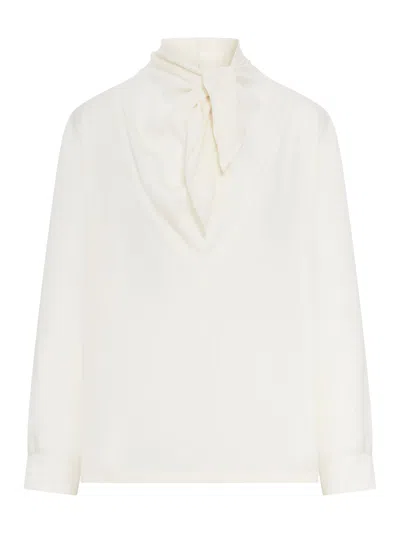 Max Mara Tie-detailed Silk Crepe De Chine Blouse In Multi