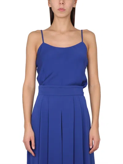 Max Mara Silk Charmeuse Tuxedo Blouse In Blue