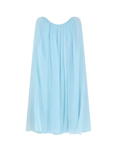 Max Mara Light Blue Footing Silk Chiffon Dress