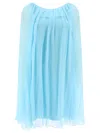 Max Mara Women Mini Light Blue Dress With Drawstring In Silk Chiffon Woman In Blue