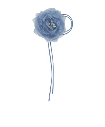 Max Mara Silk Chiffon Flower Brooch In Blue