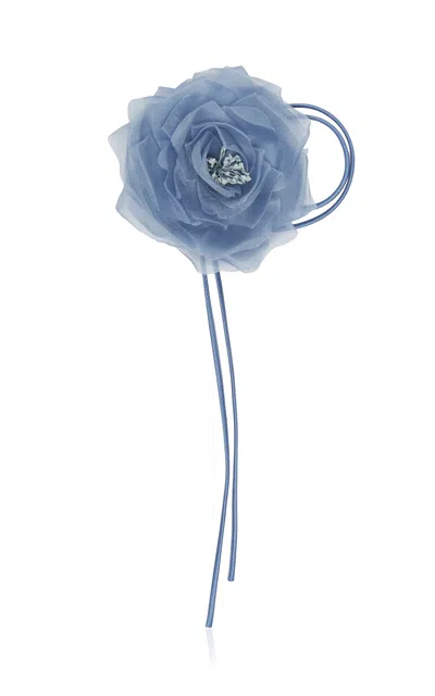Max Mara Silk Chiffon Flower Brooch In Blue