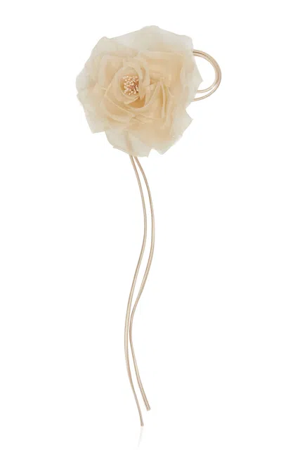 Max Mara Silk Chiffon Flower Brooch In Brown
