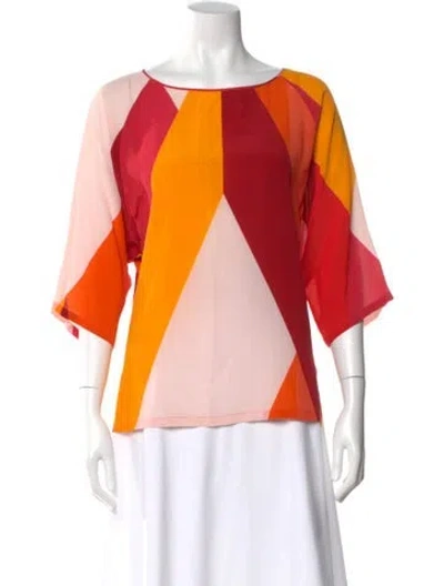 Pre-owned Max Mara Silk Colorblock Pattern Top In Red