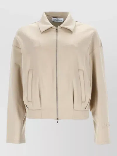 Max Mara Silk Cotton Cropped Sweatshirt Collared Neck In Brown
