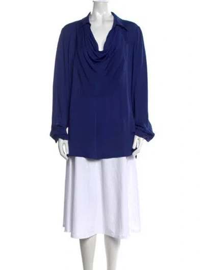 Pre-owned Max Mara Silk Cowl Neck Blouse In Blue