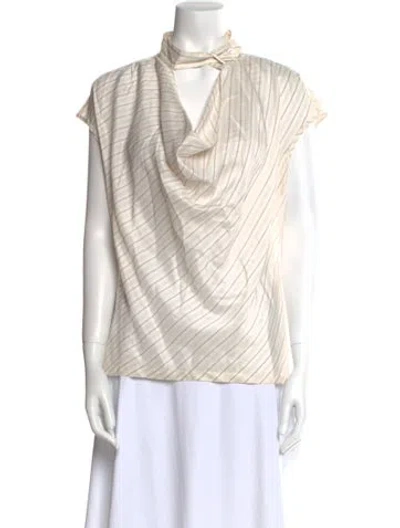 Pre-owned Max Mara Silk Cowl Neck Blouse In Neutral