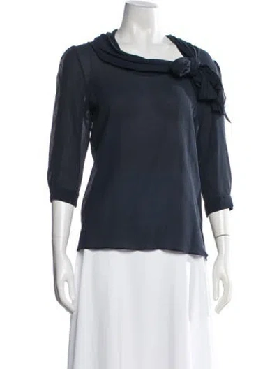 Pre-owned Max Mara Silk Cowl Neck Blouse W/ Tags In Blue