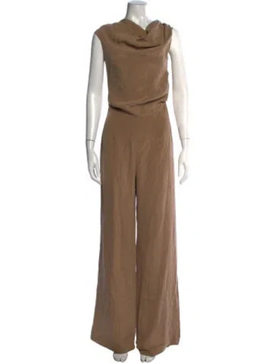 Pre-owned Max Mara Silk Cowl Neck Jumpsuit In Neutrals