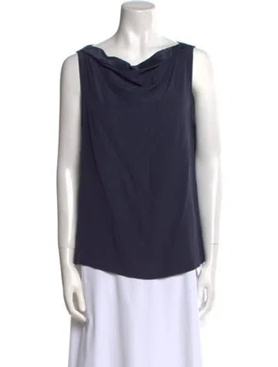 Pre-owned Max Mara Silk Cowl Neck Top In Blue