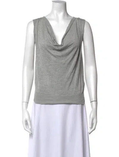 Pre-owned Max Mara Silk Cowl Neck Top In Gray