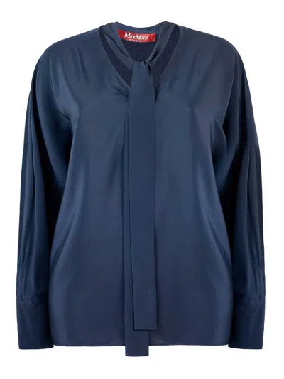 Max Mara Silk Crepe De Chine Blouse In Blue