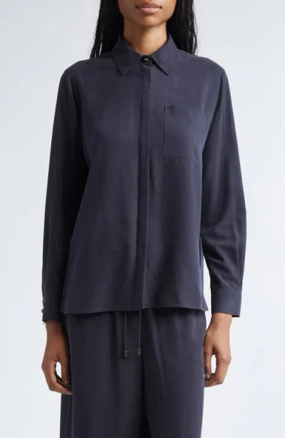 Max Mara Silk Crêpe De Chine Button-up Shirt In Blue