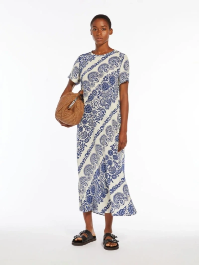 Max Mara Silk Crepe De Chine Dress In Cornflower Blue