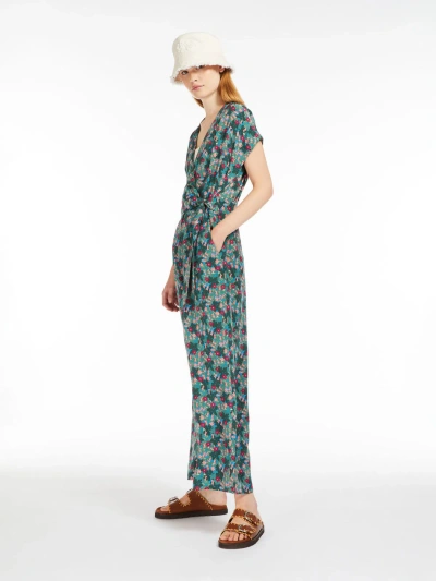 Max Mara Silk Crepe De Chine Jumpsuit In Green