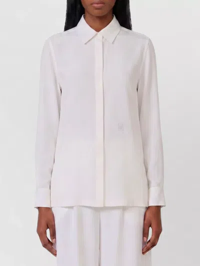 Max Mara Silk Crepe De Chine Long Sleeve Shirt In White