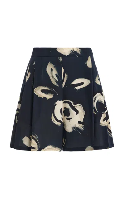 Max Mara Silk Crepe De Chine Shorts In Navy