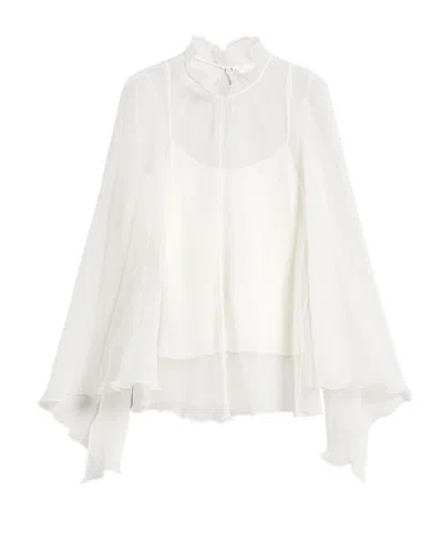 Max Mara Silk Crepon Blouse In White