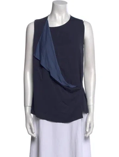 Pre-owned Max Mara Silk Crew Neck Top In Blue