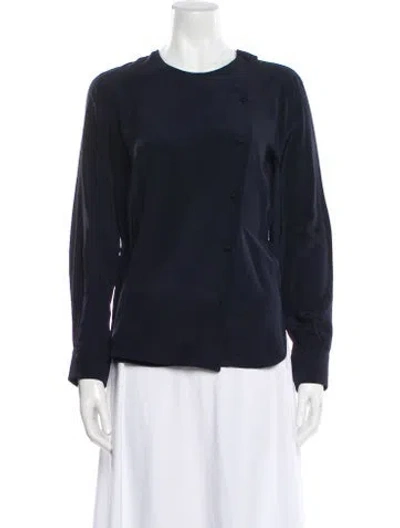 Pre-owned Max Mara Silk Crew Neck Top In Blue