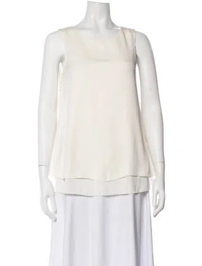 Pre-owned Max Mara Silk Crew Neck Top In White