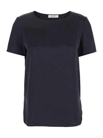 Max Mara Silk Crewneck T-shirt In Blue