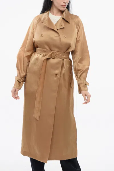 Max Mara Silk Double-breasted Sacco Coat In Beige