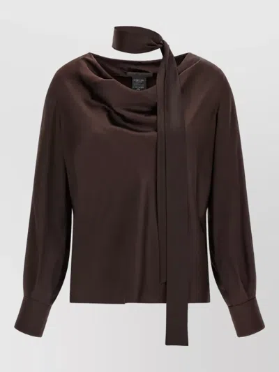 Max Mara Silk Draped-neck Scarf Blouse In Brown