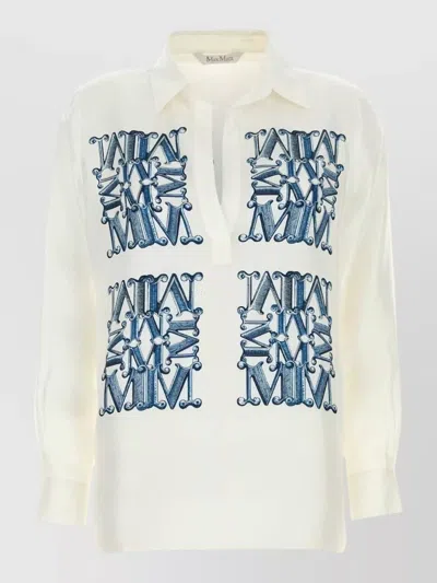 Max Mara Silk Filtro Blouse Button Cuffs Embroidery In Neutral