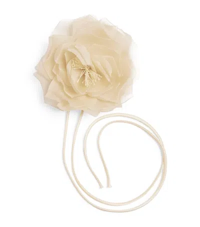 Max Mara Silk Floral Brooch In Neutral