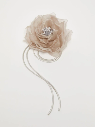 Max Mara Silk Floral Brooch In Silver