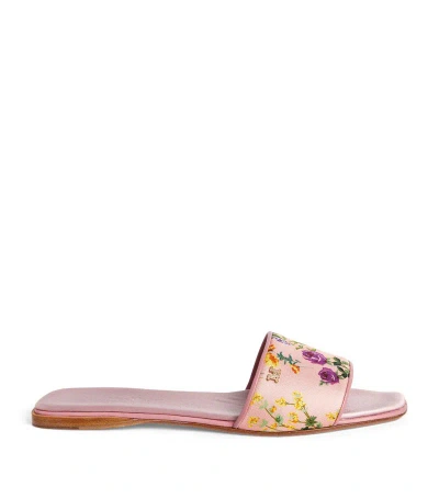 Max Mara Silk Floral Embroidered Slides In Pink