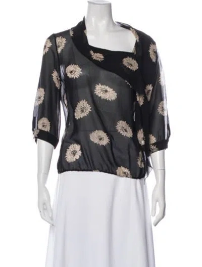 Pre-owned Max Mara Silk Floral Print Blouse In Blue