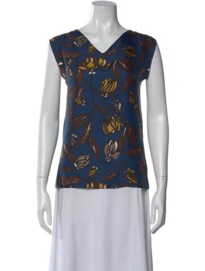 Pre-owned Max Mara Silk Floral Print Blouse In Blue