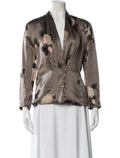 Pre-owned Max Mara Silk Floral Print Blouse In Brown