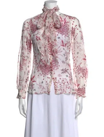 Pre-owned Max Mara Silk Floral Print Blouse W/ Tags In Pink