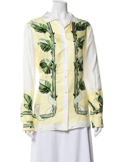 Pre-owned Max Mara Silk Floral Print Button-up Top In Green
