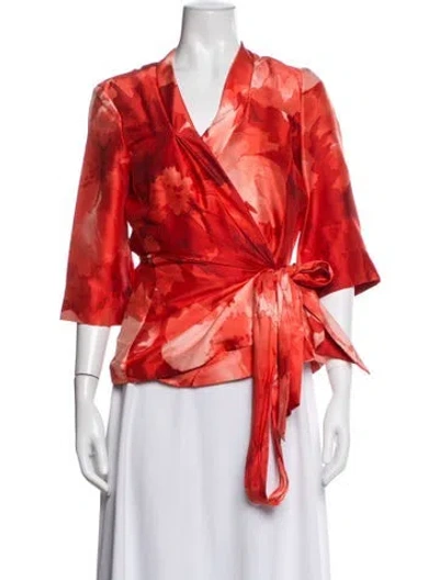 Pre-owned Max Mara Silk Floral Print Jacket In Red