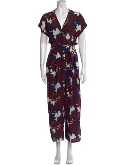 Pre-owned Max Mara Silk Floral Print Jumpsuit In Blue