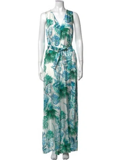 Pre-owned Max Mara Silk Floral Print Jumpsuit In White