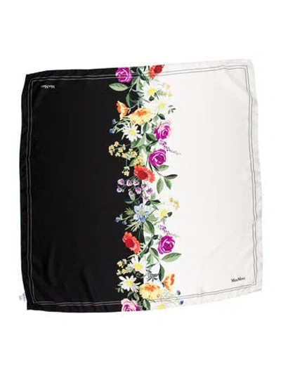 Pre-owned Max Mara Silk Floral Print Scarf In Black