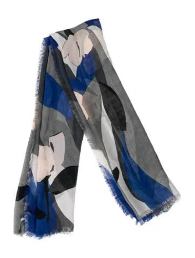 Pre-owned Max Mara Silk Floral Print Scarf In Grey
