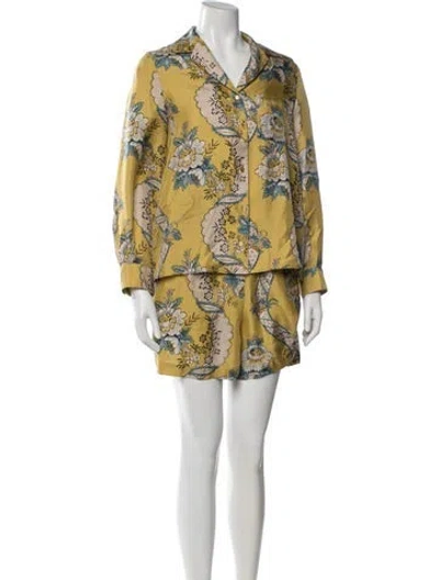 Pre-owned Max Mara Silk Floral Print Short Set In Yellow