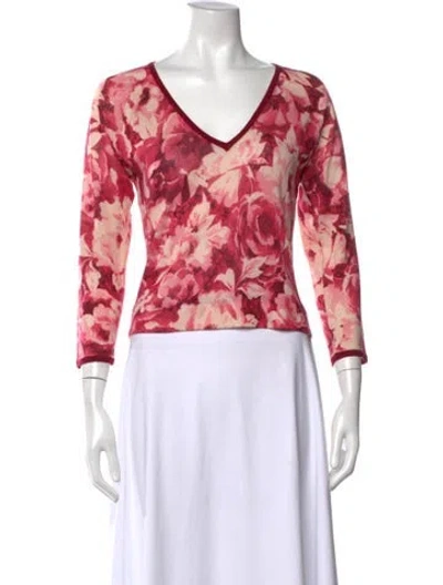 Pre-owned Max Mara Silk Floral Print Sweater In Pink