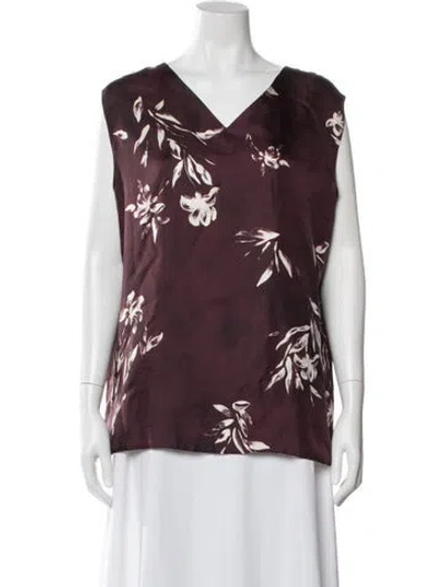 Pre-owned Max Mara Silk Floral Print Top In Burgundy