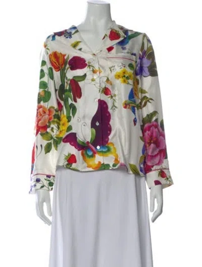Pre-owned Max Mara Silk Floral Print Top In Multi