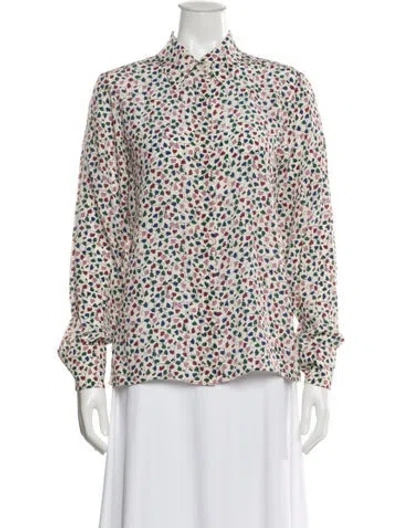 Pre-owned Max Mara Silk Floral Print Top In White