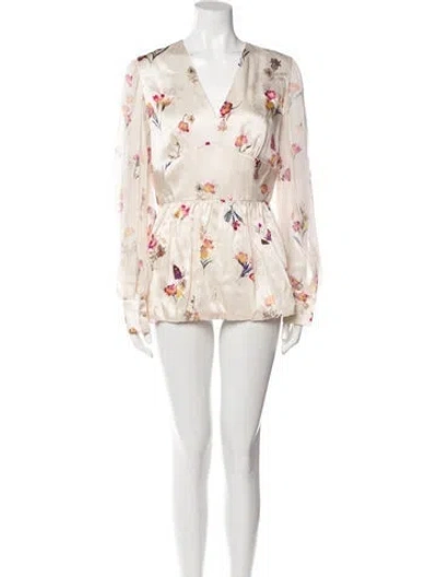 Pre-owned Max Mara Silk Floral Print Tunic W/ Tags In Neutral